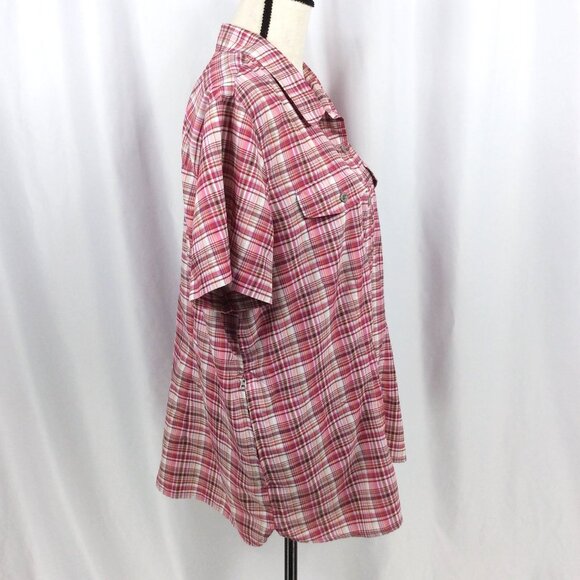 Eddie Bauer Travex Top Women Size 2XL Pink Plaid Vented Short Sleeve Button Down - Picture 4 of 9